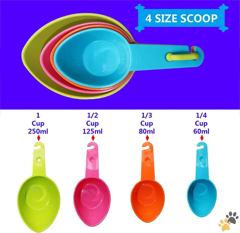 Plastic Measuring Cups Pet Food Scoop Set - Set of 4 - Dog Food Scoop Set of 4 - Plastic Measuring Cups for Dog Cat