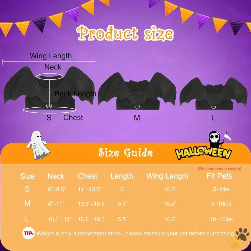 Halloween Cat Bat Wings Costume - Bat Wings / Medium - Dog Halloween Costume - Halloween Bat Wings Pet Costumes