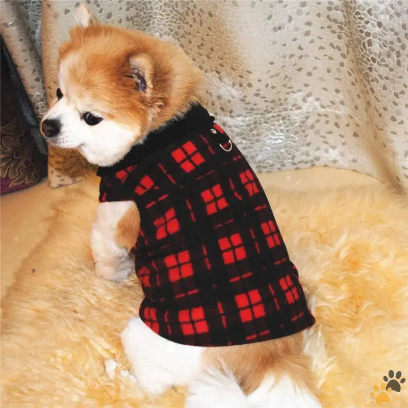 Soft Fleece Dog Sweater - Red Plaid / Small (pack of 1) - Dog Sweater Soft Fleece Vest with Leash Ring Pullover Jacket