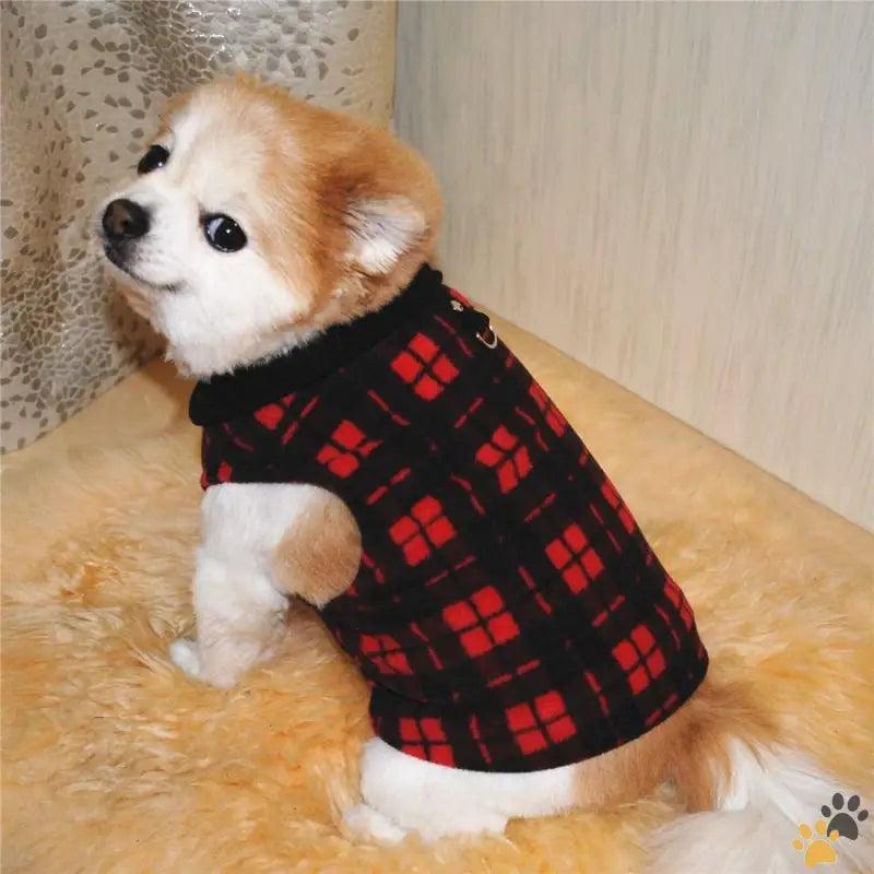 Soft Fleece Dog Sweater - Red Plaid / Small (pack of 1) - Dog Sweater Soft Fleece Vest with Leash Ring Pullover Jacket