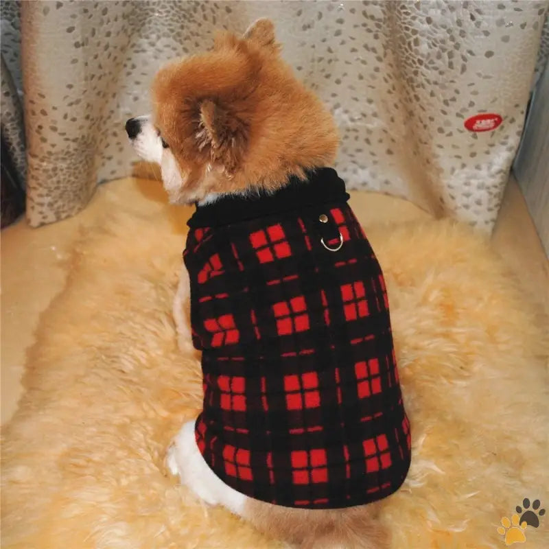 Soft Fleece Dog Sweater - Red Plaid / Small (pack of 1) - Dog Sweater Soft Fleece Vest with Leash Ring Pullover Jacket