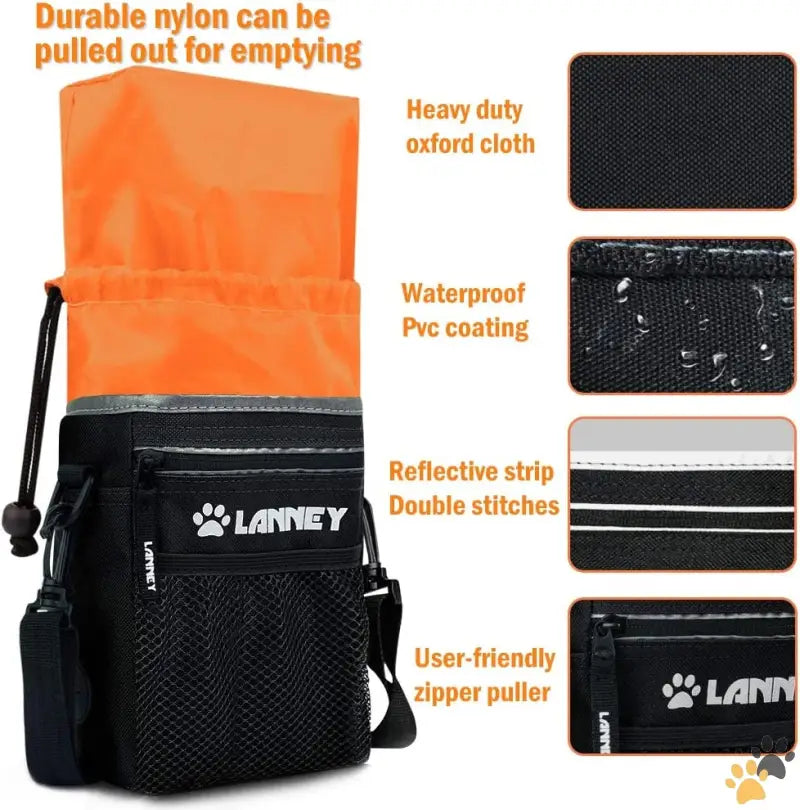 Durable Dog Treat Pouch - Pouch(black with Orange) + clicker - Dog Treat Pouch Pet Training Bag for Small to Large Dogs.