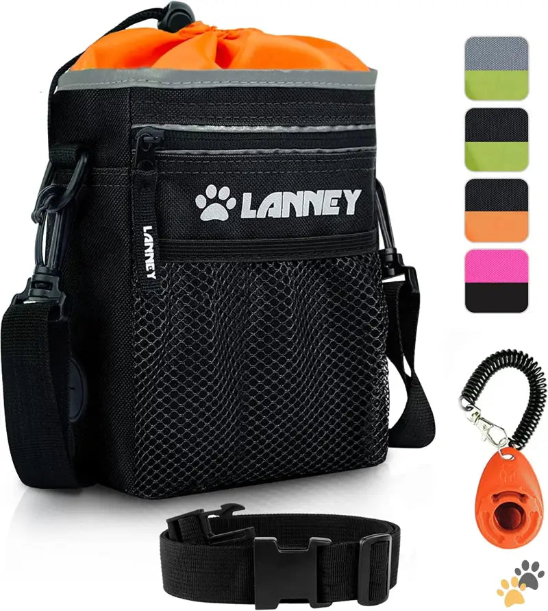 Durable Dog Treat Pouch - Pouch(black with Orange) + clicker - Dog Treat Pouch Pet Training Bag for Small to Large Dogs.