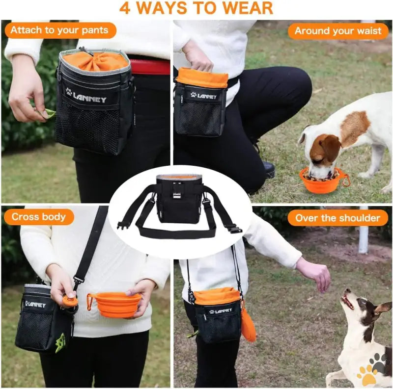 Durable Dog Treat Pouch - Pouch(black with Orange) + clicker - Dog Treat Pouch Pet Training Bag for Small to Large Dogs.