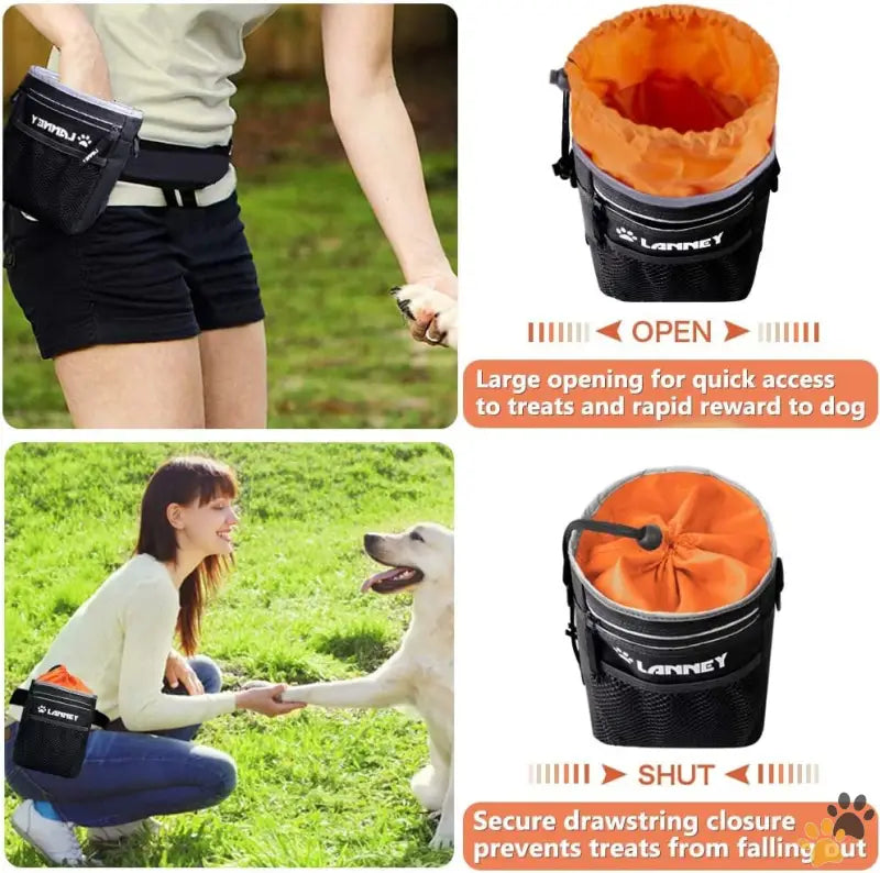 Durable Dog Treat Pouch - Pouch(black with Orange) + clicker - Dog Treat Pouch Pet Training Bag for Small to Large Dogs.