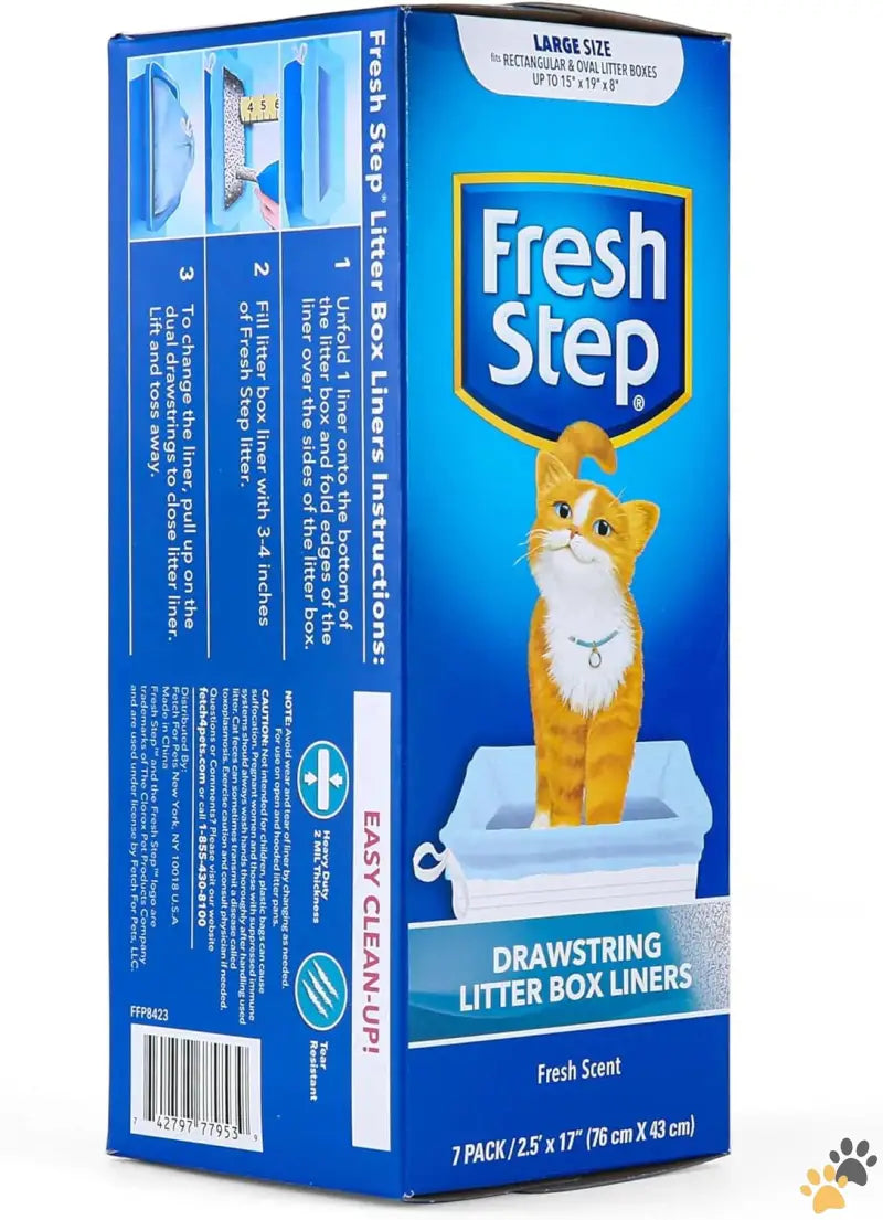 Fresh Step Litter Box Liners Large 7 Count - 1 Pack - Drawstring Litter Box Liners Scented Large Size 30’’ x