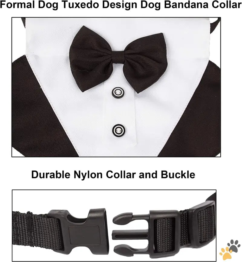 Wedding Dog Bandana Collar - Blackwhite / Large - Formal Dog Tuxedo Wedding Dog Bandana Collar Dog Collar with Bow Tie