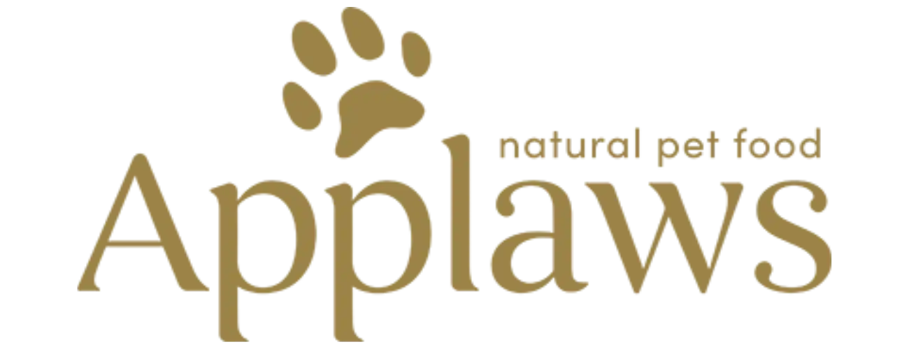 Gold-colored Applaws natural pet food logo with a paw print symbol.