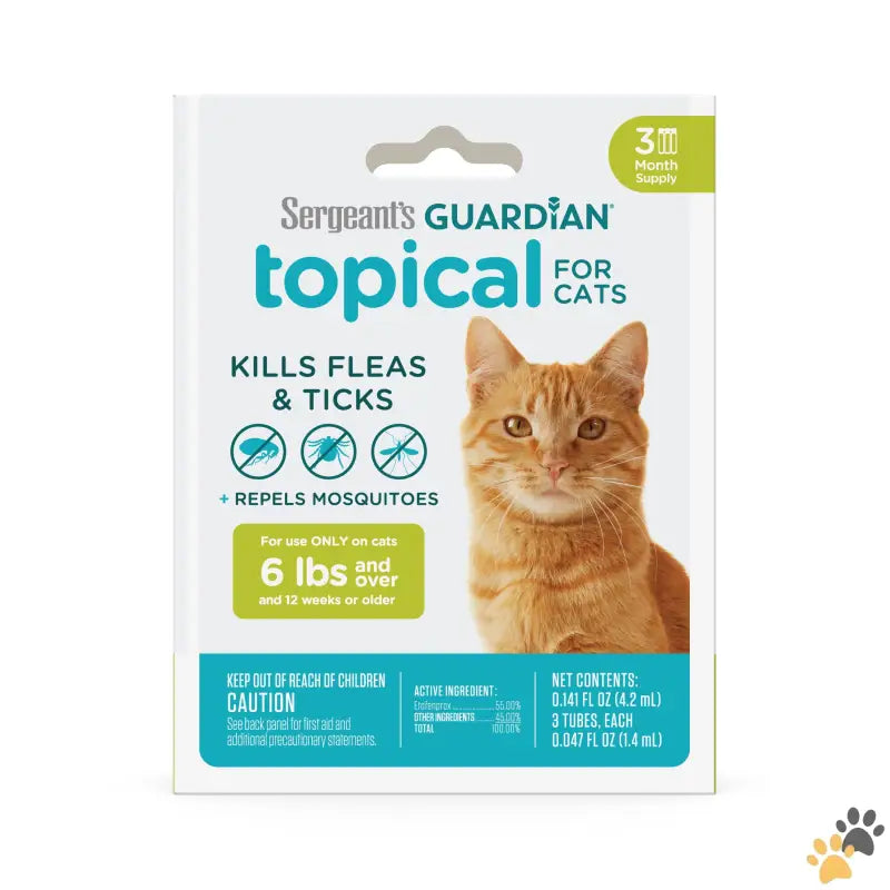 Sergeants Guardian Flea Tick Topical for Cats - 1 - Guardian Flea & Tick Topical for Cats 6 Lbs and Over 3 Count.