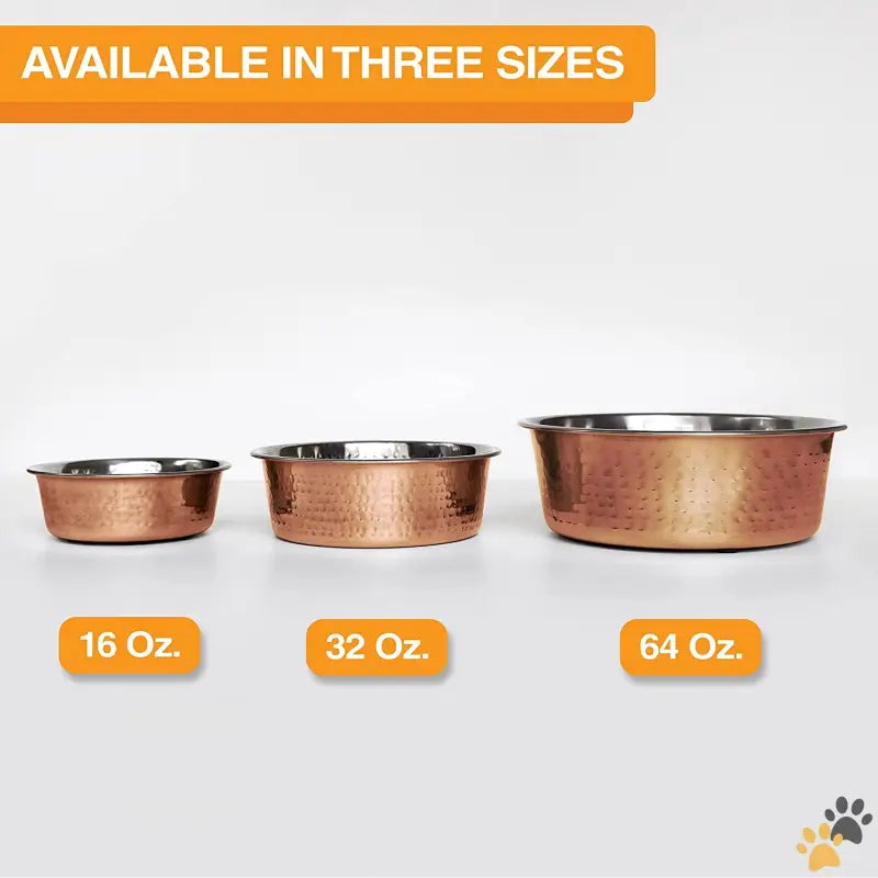 Copper Lacquer Dog Bowl - Copper / Medium - Hammered Decorative Designer Bowls - Luxury Style Premium Dog and Cat