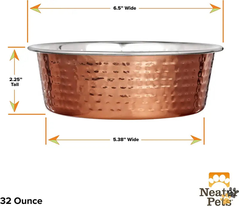 Copper Lacquer Dog Bowl - Copper / Medium - Hammered Decorative Designer Bowls - Luxury Style Premium Dog and Cat