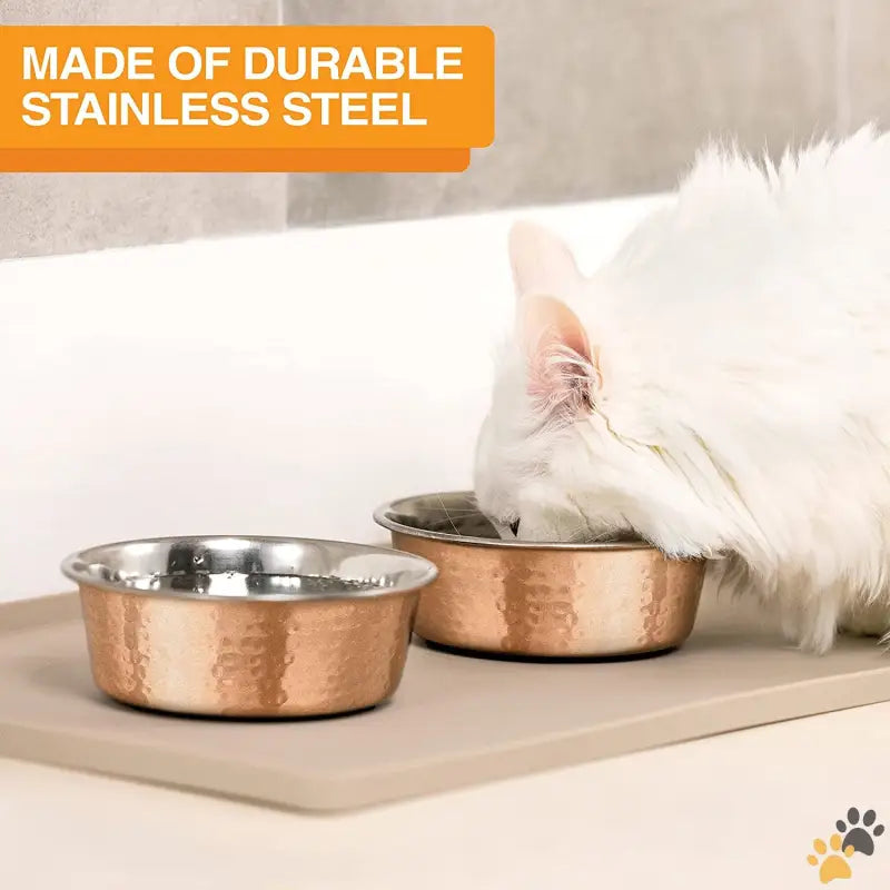 Copper Lacquer Dog Bowl - Copper / Medium - Hammered Decorative Designer Bowls - Luxury Style Premium Dog and Cat