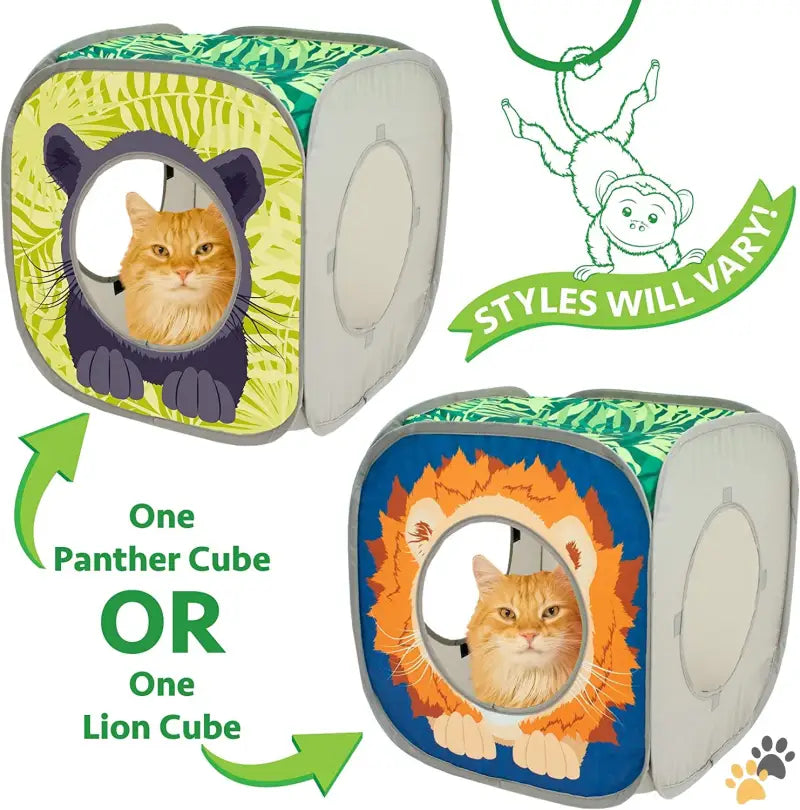 Jungle Cat Cube Kitty City - Jungle Cat Cube Combo Collapsible Cat Cube Cat Bed Tunnel Cat Toy.