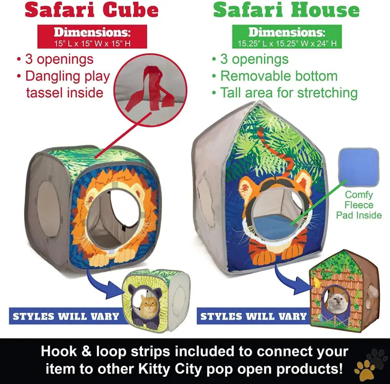 Jungle Cat Cube Kitty City - Jungle Cat Cube Combo Collapsible Cat Cube Cat Bed Tunnel Cat Toy.