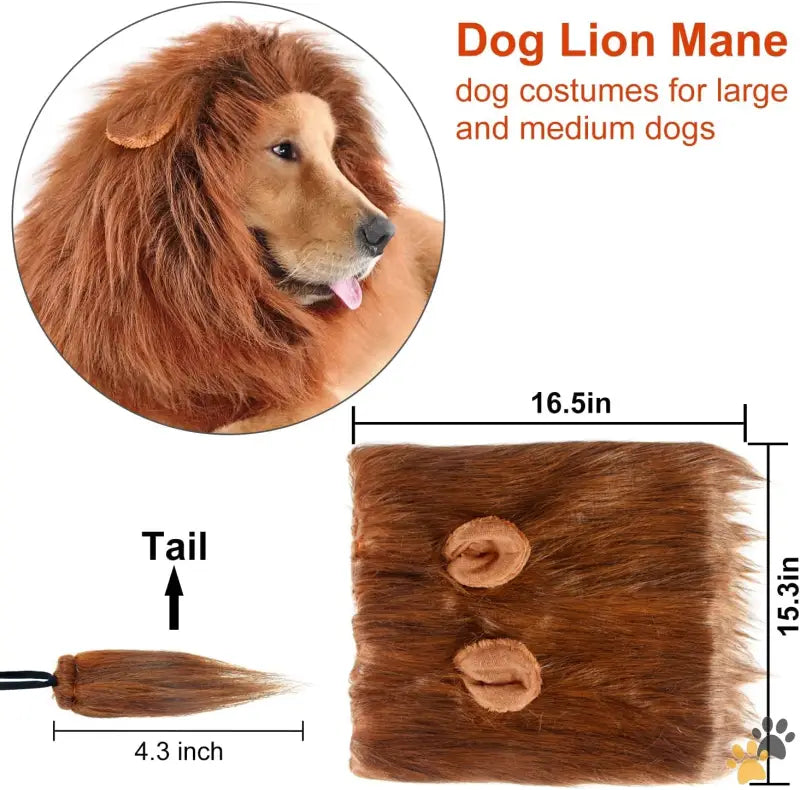 Dog Lion Mane Wig - Dark Brown - Lion Mane for Dog Costumes Dog Lion Mane Realistic Lion Wig for Medium to Large Sized