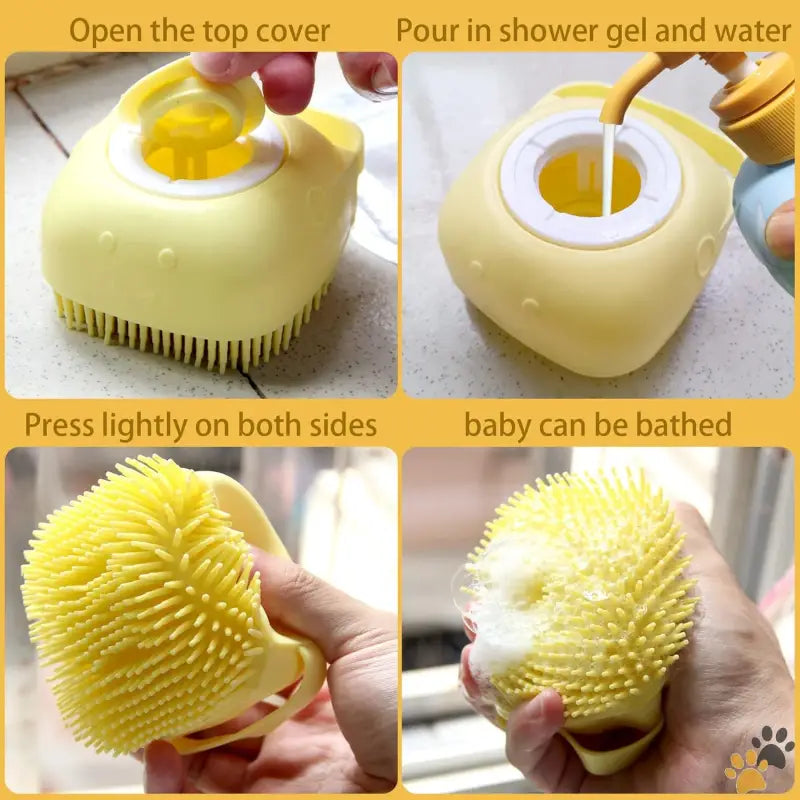 Dog Bath Brush - Yellow - Pet Bath Brush Dog Bath Brush Shampoo Dispenser Soft Silicone Dog Bathing Brush Dog Shampoo