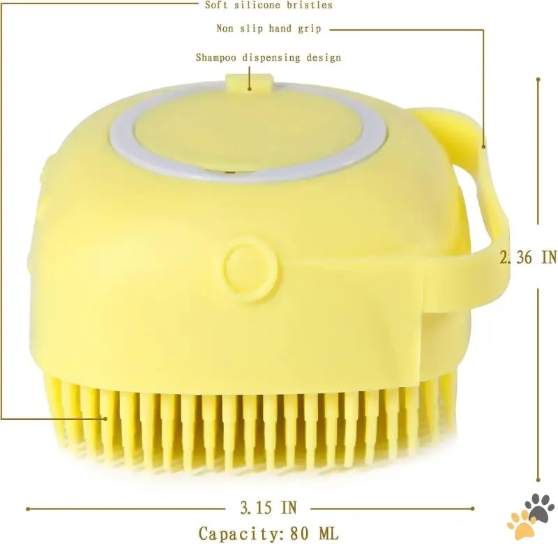 Dog Bath Brush - Yellow - Pet Bath Brush Dog Bath Brush Shampoo Dispenser Soft Silicone Dog Bathing Brush Dog Shampoo