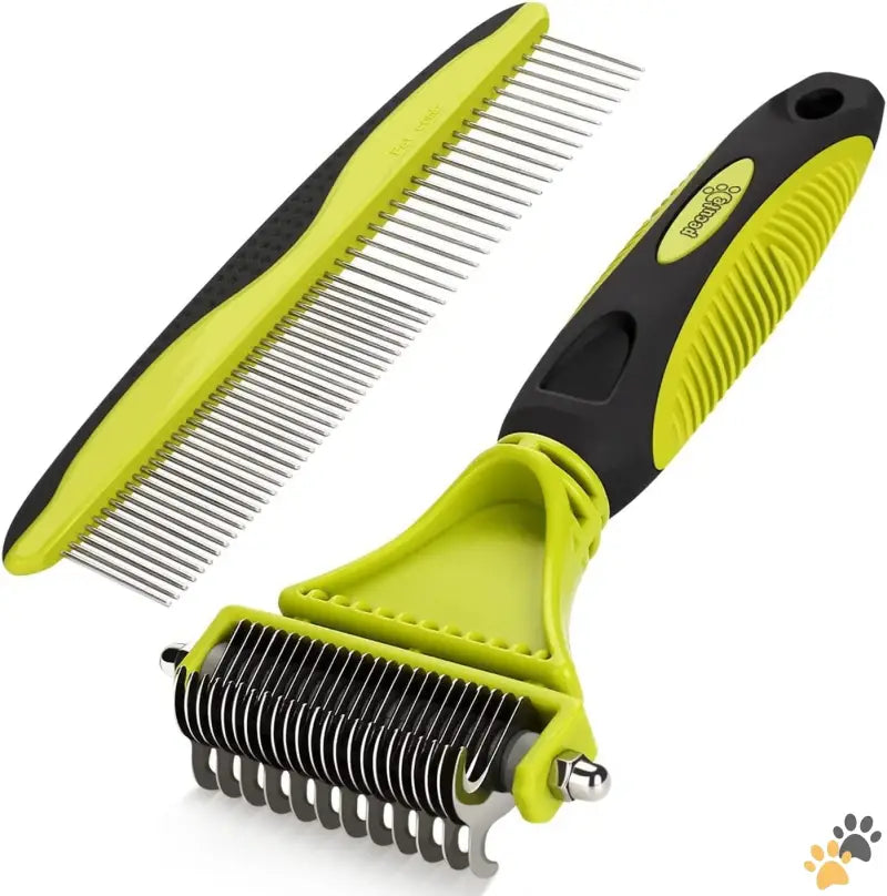 Dual-sided Undercoat Rake Pet Dematting Tool - Green-2 Pack - Pet Dematting Tool 2 Pack - Double Sided Undercoat Rake &