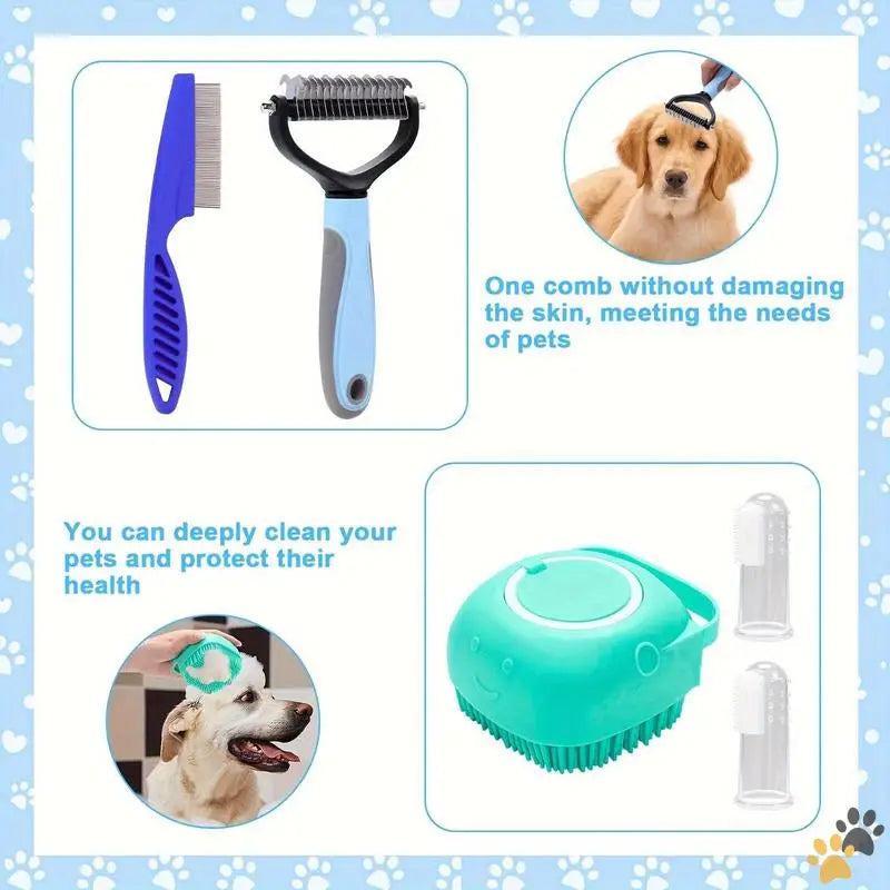 8-piece Pet Grooming Kit - Blue / One-size - Pet Grooming Kit 8 Counts/set Pet Grooming Brush Set Including Pet Nail