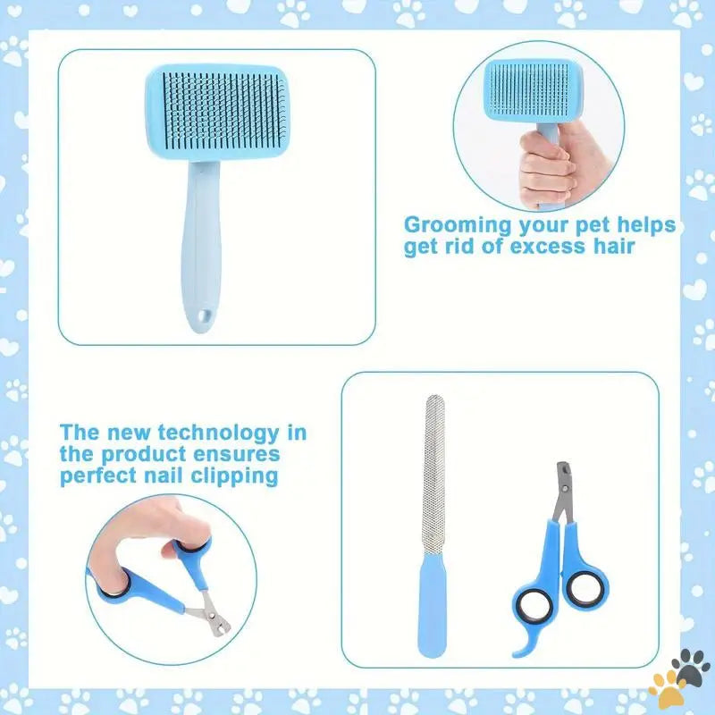 8-piece Pet Grooming Kit - Blue / One-size - Pet Grooming Kit 8 Counts/set Pet Grooming Brush Set Including Pet Nail