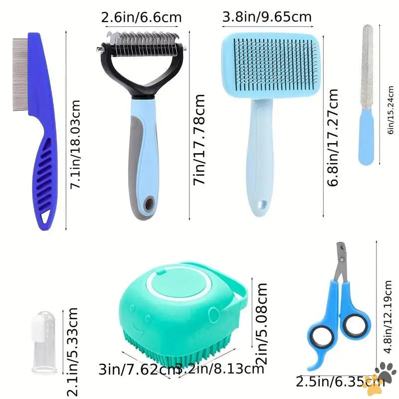 8-piece Pet Grooming Kit - Blue / One-size - Pet Grooming Kit 8 Counts/set Pet Grooming Brush Set Including Pet Nail