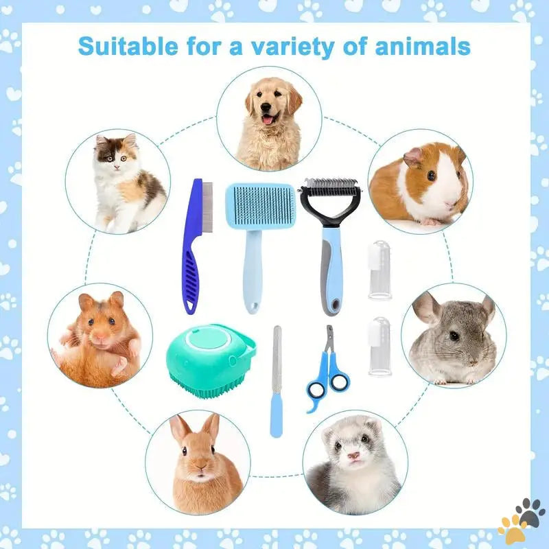 8-piece Pet Grooming Kit - Blue / One-size - Pet Grooming Kit 8 Counts/set Pet Grooming Brush Set Including Pet Nail