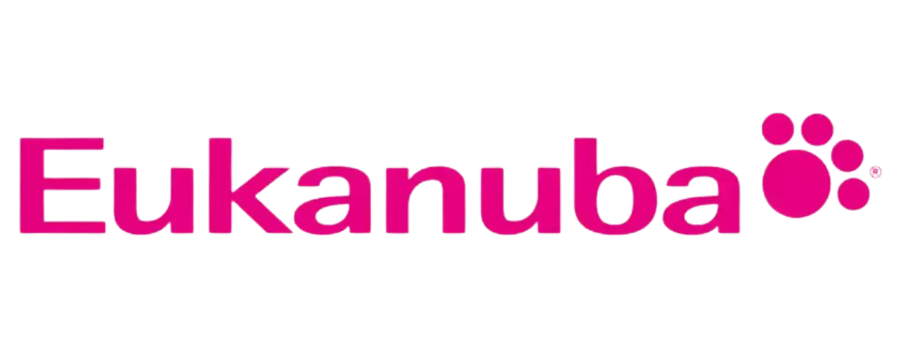 Pink Eukanuba pet food company logo with a paw print symbol.