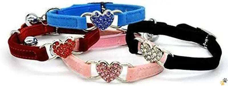 Soft Velvet Pet Collar with Bell - Black + red + pink + blue - Pink Soft Velvet Safe Cat Adjustable Collar with Crystal