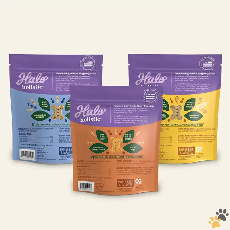 Halo Vegan Dog Treats - Variety Pack / 8 Ounce (pack of 3) - Plant-based Dog Treats Variety Pack Oats & Blueberries