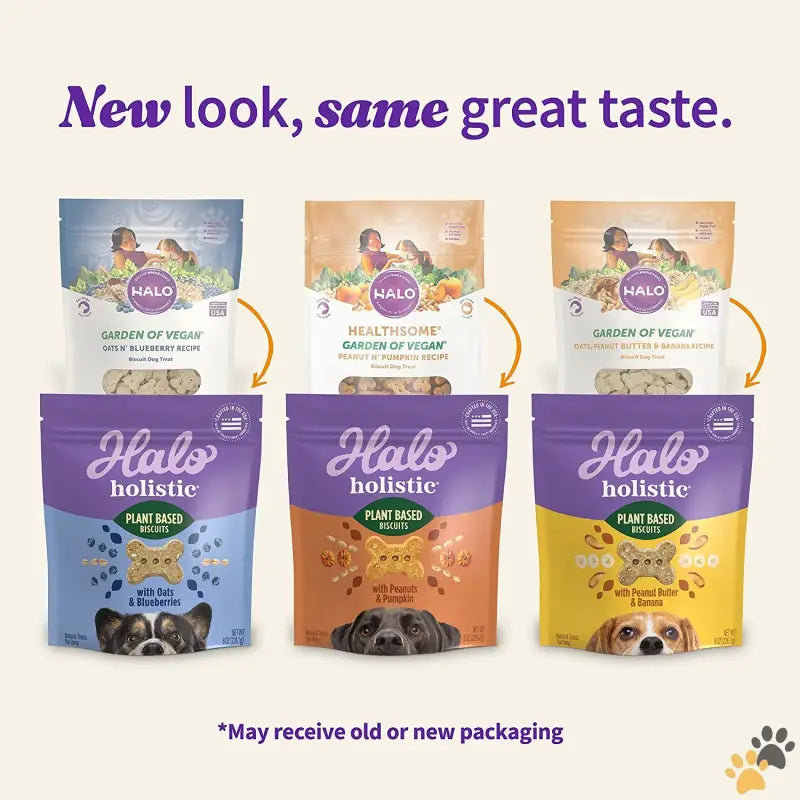 Halo Vegan Dog Treats - Variety Pack / 8 Ounce (pack of 3) - Plant-based Dog Treats Variety Pack Oats & Blueberries