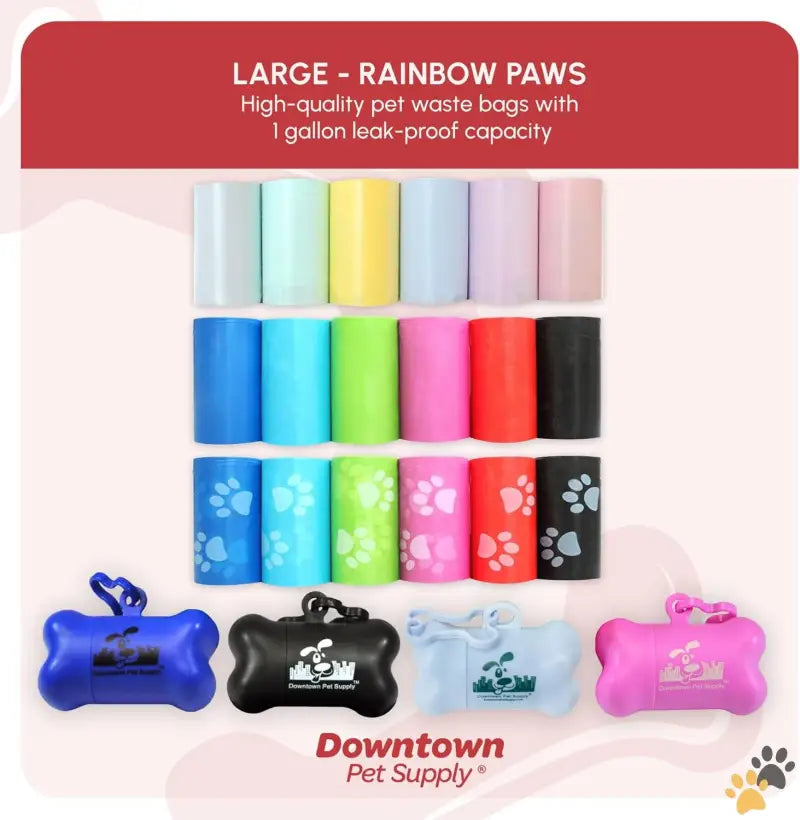 Large Dog Poop Bags Leakproof - Rainbow with Paw Prints / 180 Count (pack of 1) - Poop Bags for Dogs with Dispenser 180