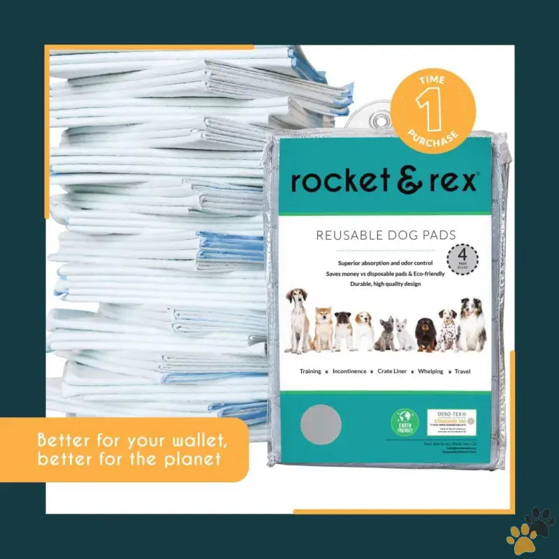 Rocket & Rex Washable Pee Pads - Medium (22 x 22’’) / 4-pack - Premium Washable Pee Pads for Dogs | Reusable Puppy