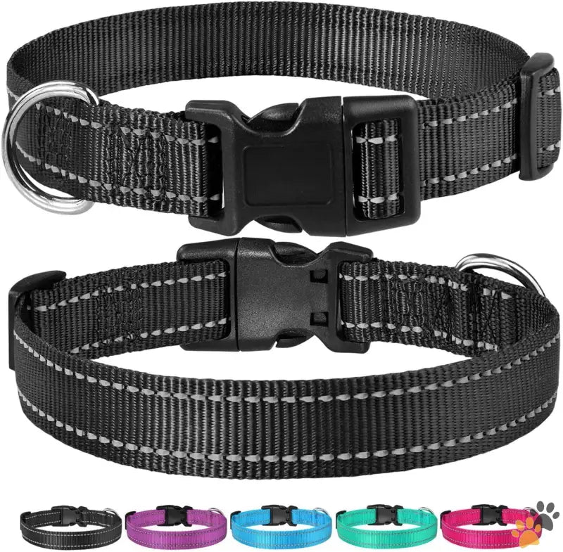 Soft Dog Collar for Large Dogs - Black / Medium:width 3/4’’,neck 12-18’’ - Reflective Dog Collar with Buckle