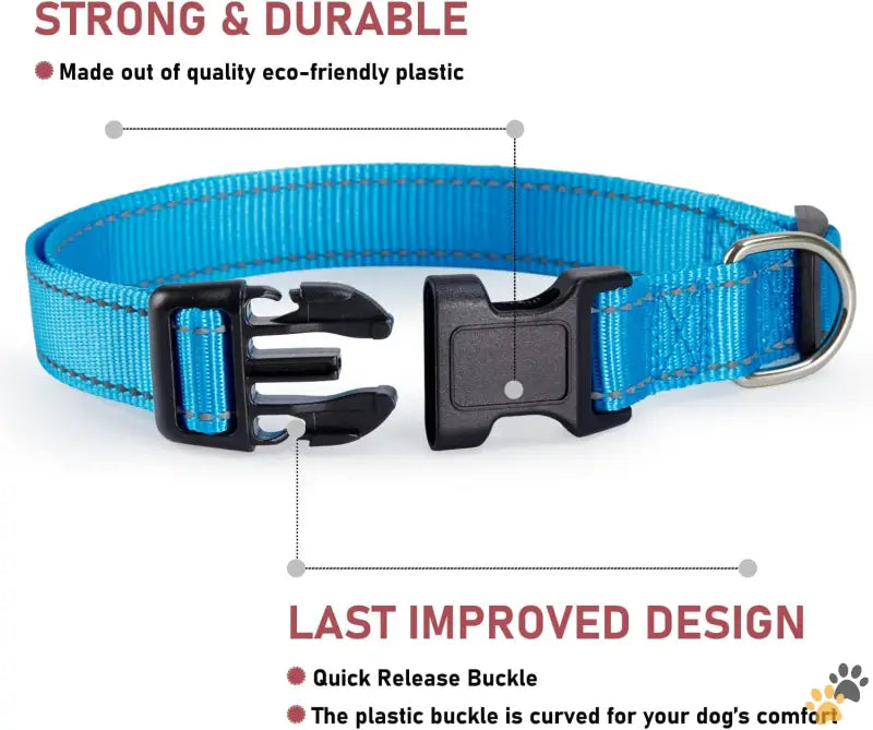 Durable Dog Collar Reflective Buckle - Sky Blue / Xlarge:width 1’’,neck 16-26’’