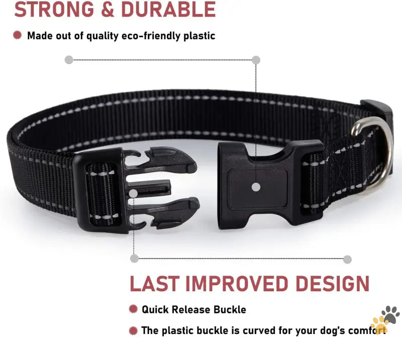 Soft Dog Collar for Large Dogs - Black / Medium:width 3/4’’,neck 12-18’’ - Reflective Dog Collar with Buckle