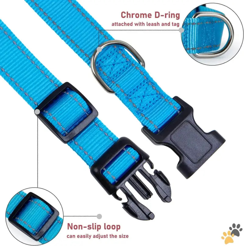 Durable Dog Collar Reflective Buckle - Sky Blue / Xlarge:width 1’’,neck 16-26’’