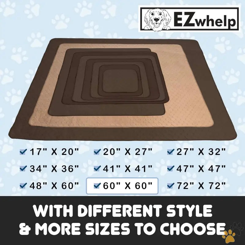 Ezwhelp Pee Pads Pet Training - 60x60 Inch - Reusable Dog Pee Pads - Dogs Waterproof Training Pads - Washable &