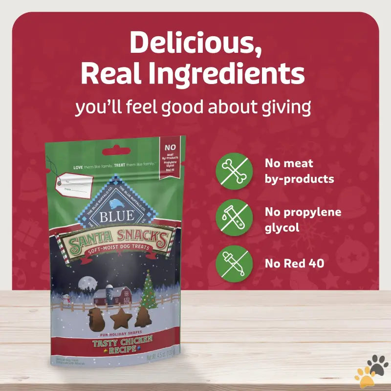 Blue Santa Snacks Dog Treats - 1 - Santa Snacks Soft-moist Holiday Dog Bits for Training Chicken 4.5-oz. Bag