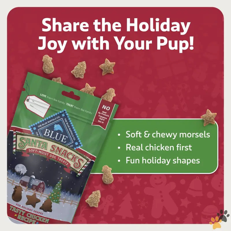 Blue Santa Snacks Dog Treats - 1 - Santa Snacks Soft-moist Holiday Dog Bits for Training Chicken 4.5-oz. Bag