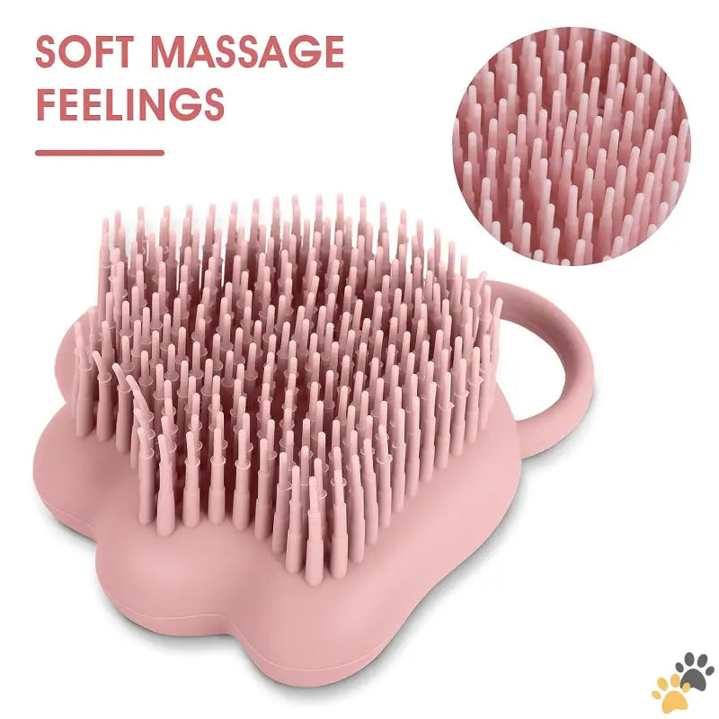 Silicone Rubber Pet Massage Brush - Pink - Silicone Rubber Dog Cat Grooming Massage Brush - Hair Fur Cleaning with Soft