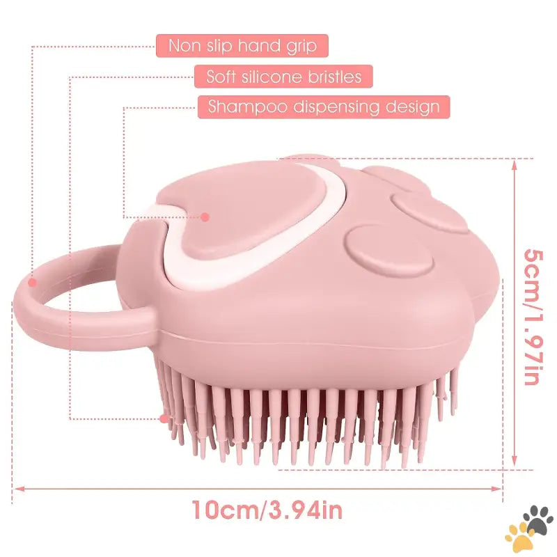 Silicone Rubber Pet Massage Brush - Pink - Silicone Rubber Dog Cat Grooming Massage Brush - Hair Fur Cleaning with Soft