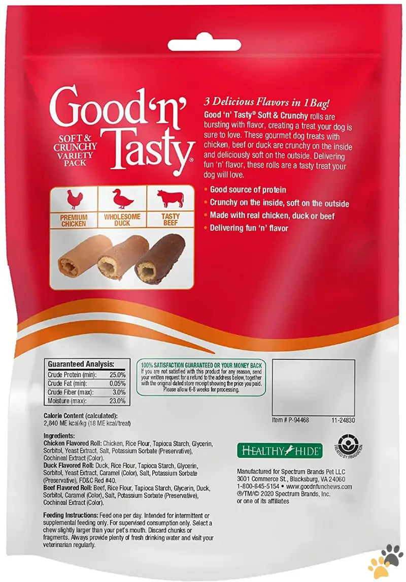 Good n Tasty Dog Chews - Soft and Crunchy Rolls Gourmet Treats for All Dogs with Real Chicken Duck & Beef 3 Oz.