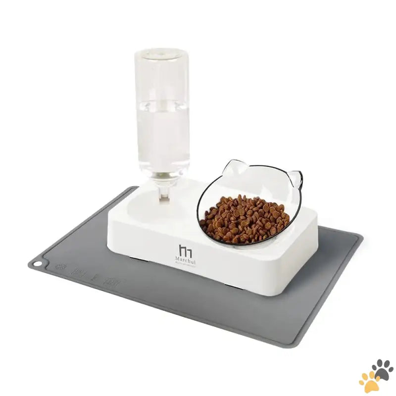 Marchul Tilted Cat Food Bowl - Cat Bowl with Mat - Tilted Cat Food Bowl with Feeding Mat for Food and Water Food